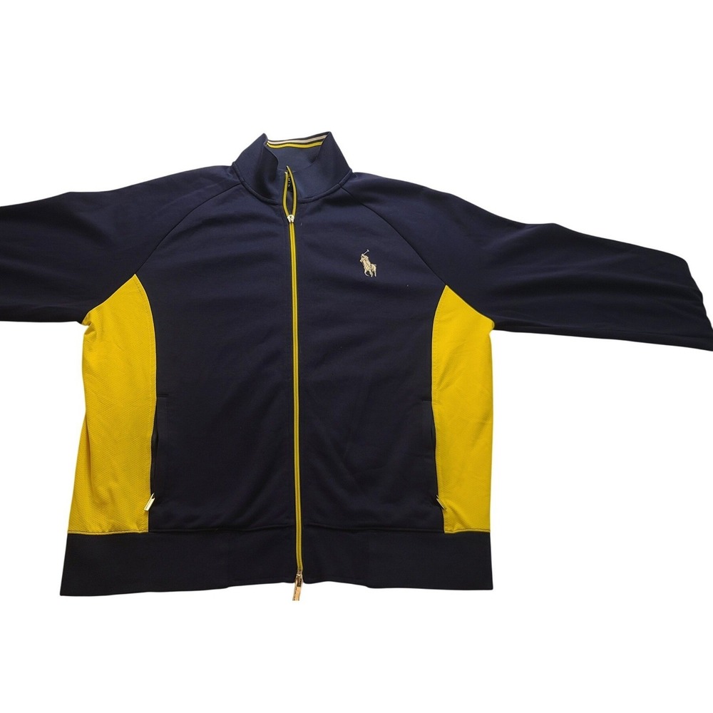 Polo Ralph Lauren Men's Navy Blue Yellow Full Zip Track Jacket Pony Logo